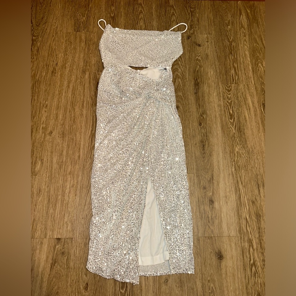 Hello Molly Silver Sequin Cutout Wedding Dress